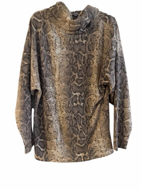 White Birch Mixed Animal Print Cowl Neck Sweater - Gray & Cream - Size Large - E